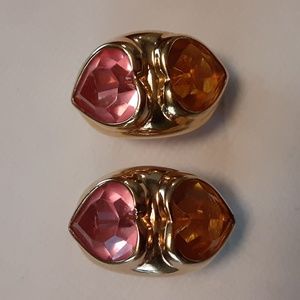 Gold Tone Clip Earrings Gemstones